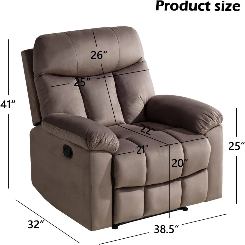 Manual Recliner, Made of Soft Fabric with Over Filled Arms and Back, Suitable for Living Rooms, Bedrooms, and Apartments