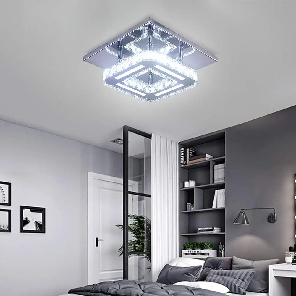 

CXGLEAMING Хрустальный потолочный светильник, 3 цвета в 1, светодиодный скрытый монтаж, современные роскошные потолочные светильники, мини-квадратный подвесной светильник для спальни