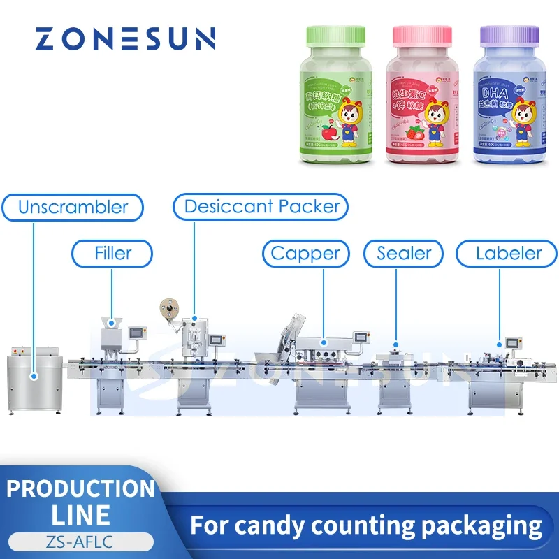 ZONESUN Automatic Gummy Candy Counting Bottling Line Bubble Gum Machine Sweet Packaging Equipment ZS-AFLC