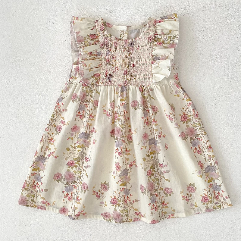 Baby Prinzessin Kleid Sommer Baumwolle Fliegende Ärmel Baby Mädchen Kleid Blume Kreuz Bogen Prinzessin Kinder Kleidung Stickerei Kleid