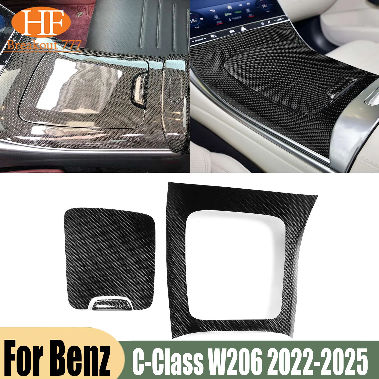 For Mercedes-Benz C-Class W206 2022-2025 Real Carbon Fiber Center Console Panel Cover Trim