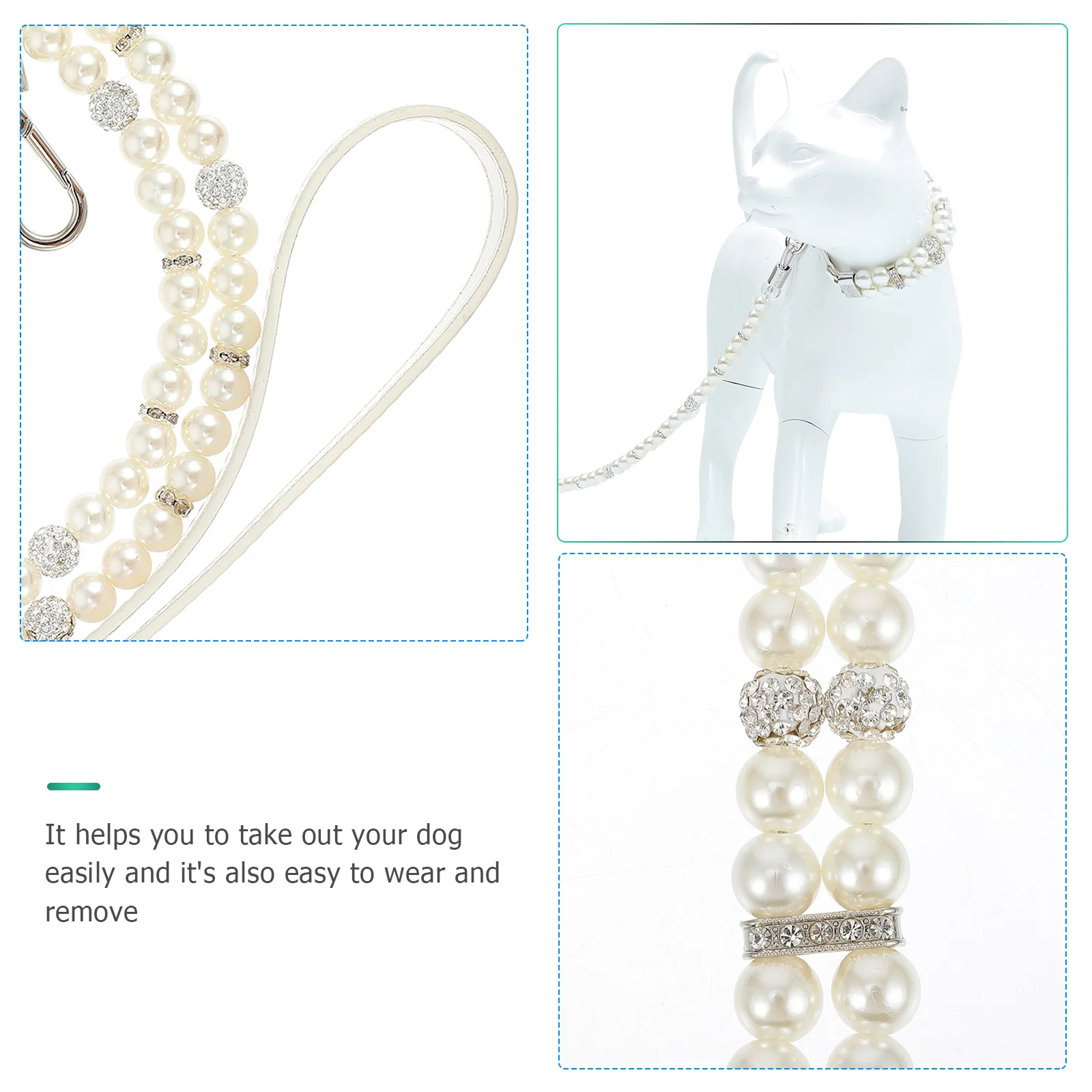 

2 Pcs Pet Dog Collar Small Pearl Adjustable PU Cat Strap Safe Traction Rope Leash Birthday Party Christmas Dog Necklace