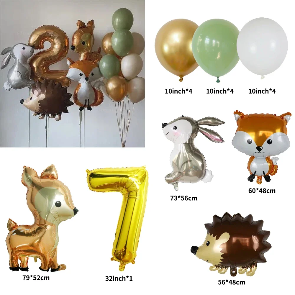 17-teiliges Ballon-Set mit Dschungeltier-Motiv, Girlandenbogen, Safari-Fuchs-Igel-Ballon für Geburtstagsfeier, Party-Dekoration, Zubehör – Detail 3