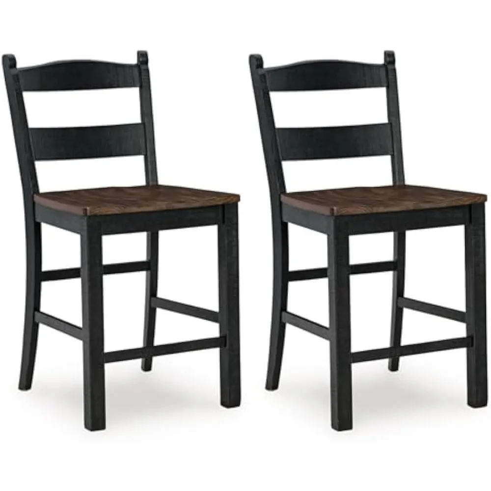 

24” Counter Height Bar Stool With Contoured Seat, Set Of 2, Black & Dark Brown