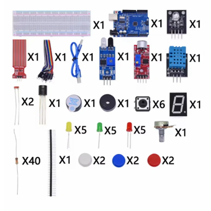 Starter Kit for Arduino Uno R3 Breadboard Basic simple learning kit, sound/water level/humidity/distance detection, LED control