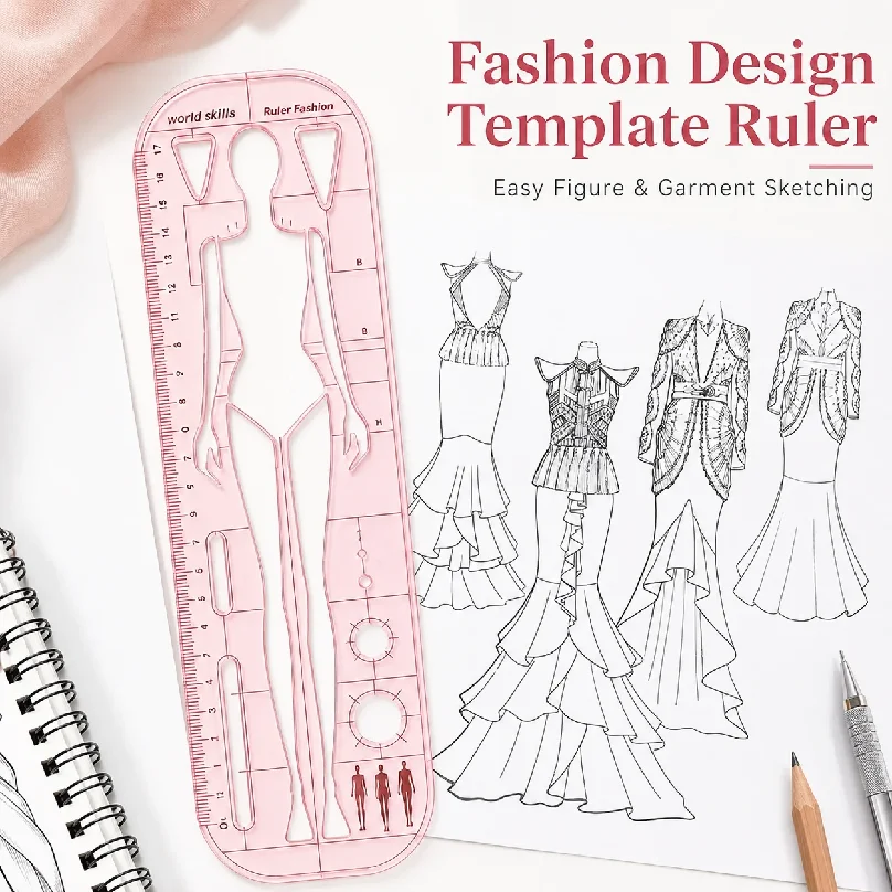 Fashion Design Template Ruler, Female Figure Stencil for Garment Sketching, Sewing Drawing Tool for Students