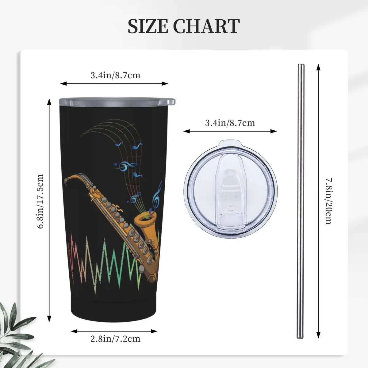 Saxophone Player - Music Art Girls Y2k Graphic Stainless Steel Tumbler Vacuum Insulated Mug Thermal Cold Cup Straw With Lid 20oz