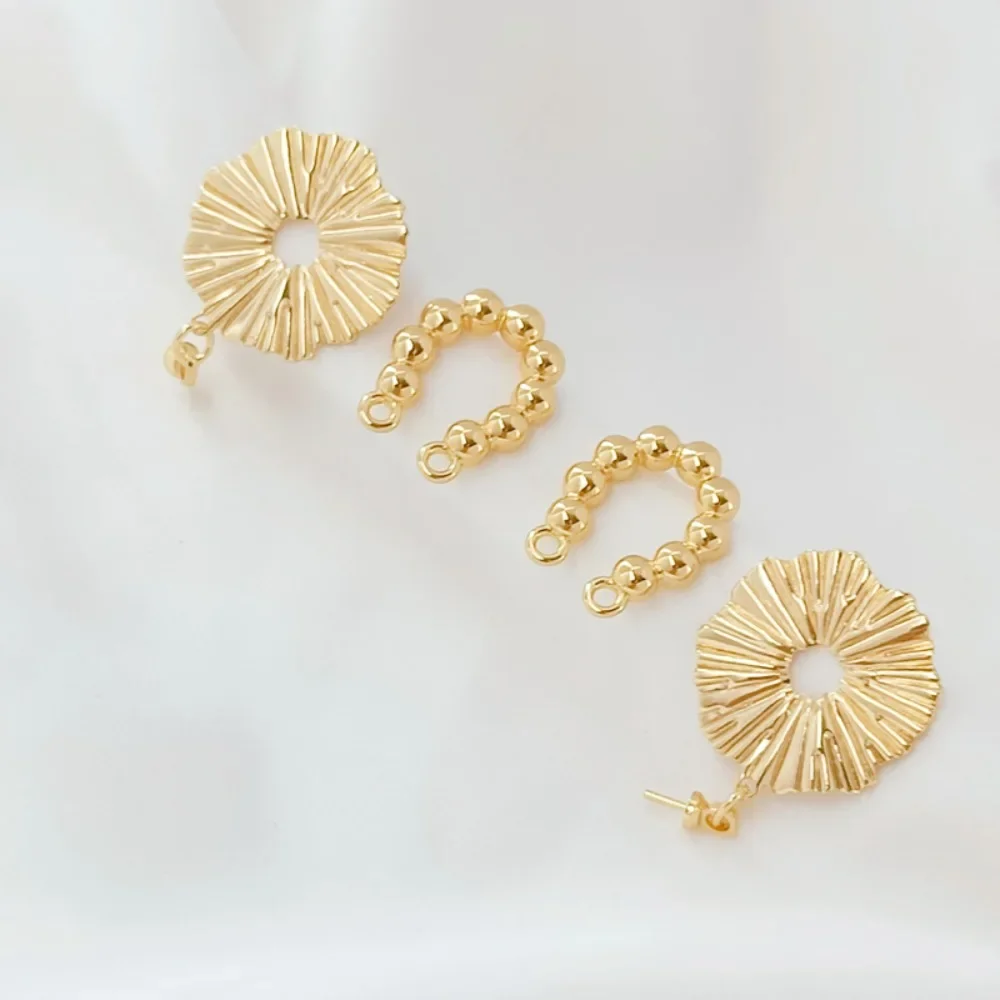 

14K Gold-plated Round Bead Double Halter with Empty Support S925 Earpins Diy Handmade Earrings, Sticky Pearl Accessories