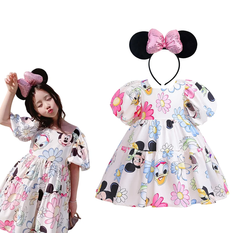 2024 Girls Mickey Mouse Costume Elsa Princess Party Dresses Little Mermaid Cosplay Vestidos Children\'s Dresses Toddler Clothes