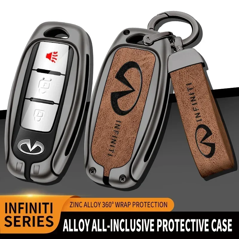 For Infiniti Q50 Q60 Q70 QX50 QX60 QX70 G25 FX JX35 FX25 FX35 EX35 FX37 Key CoverZinc Alloy Leather Car Remote Key Case Cover