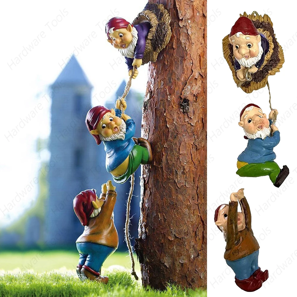 Hanging Dwarf Figurines Creative Gnome Tree Hanging Ornament Funny Climbing Gnome Statue for Garden Yard Lawn Patio Decoration