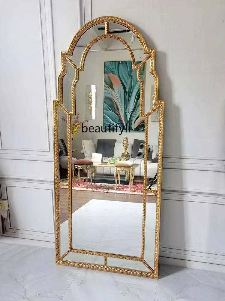 French full-length mirror retro full-body  fitting mirror wall-mounted porch wall-mounted floor-to-ceiling mirror