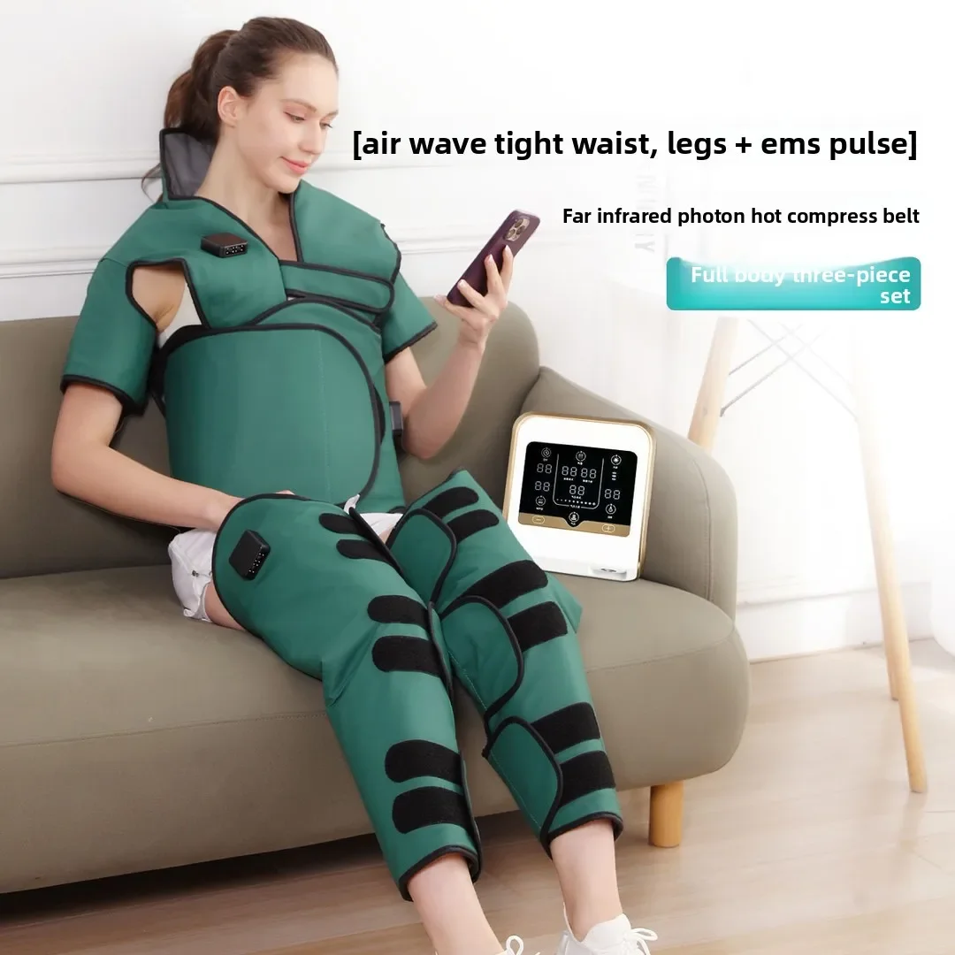 Wearable EMS Air Wave Massage Belt 3-Piece Set, Far Hot Compress Dehumidification for Salon Sweating Therapy