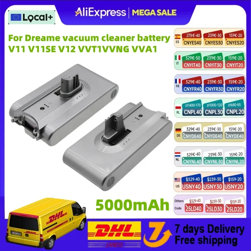 5000 mAh Li-Ionen-Akku für Dreame Handstaubsauger V11 V11SE V12 VVT1 VVN6 VVA1 Ersatzakku Zubehör