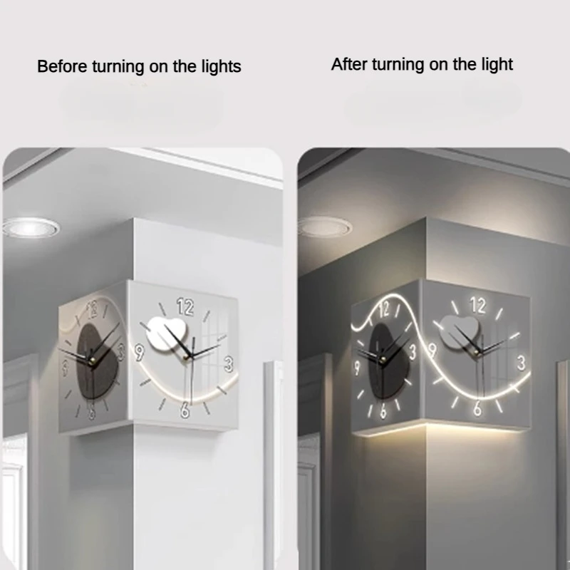 Corner Wall Clock Acrylic Silent Clocks Double Sided Elegant Home Ornaments Morden Decoration for Living Room Luxurious Objects