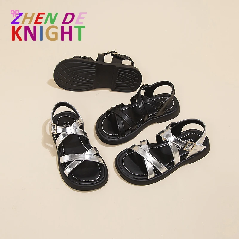 Girls Roman Sandals Open Toe Braided Solid Color High-top Simple New Summer Hollow Flat Casual Shoes Kids Fashion Casual