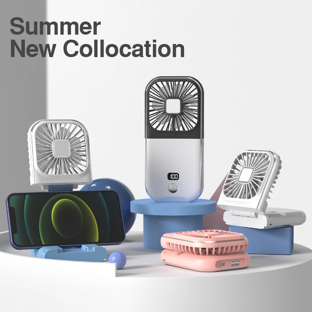 

Handheld Mini Electric Fans Rechargeable Power Digital Display Portable USB Air Cooler Mobile Phones Holder Multi-function Fans