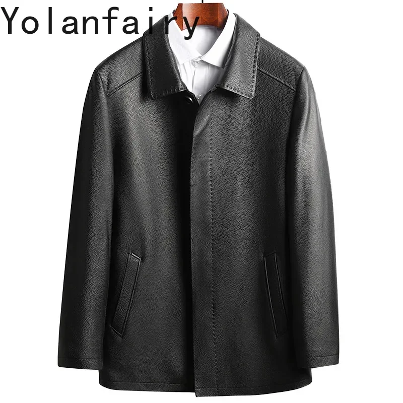 

YOLANFAIRY Genuine Leather Jacket Man Spring Autumn Cowhide Mens Business Casual Coats Men Leather Jackets Chaquetas Hombre