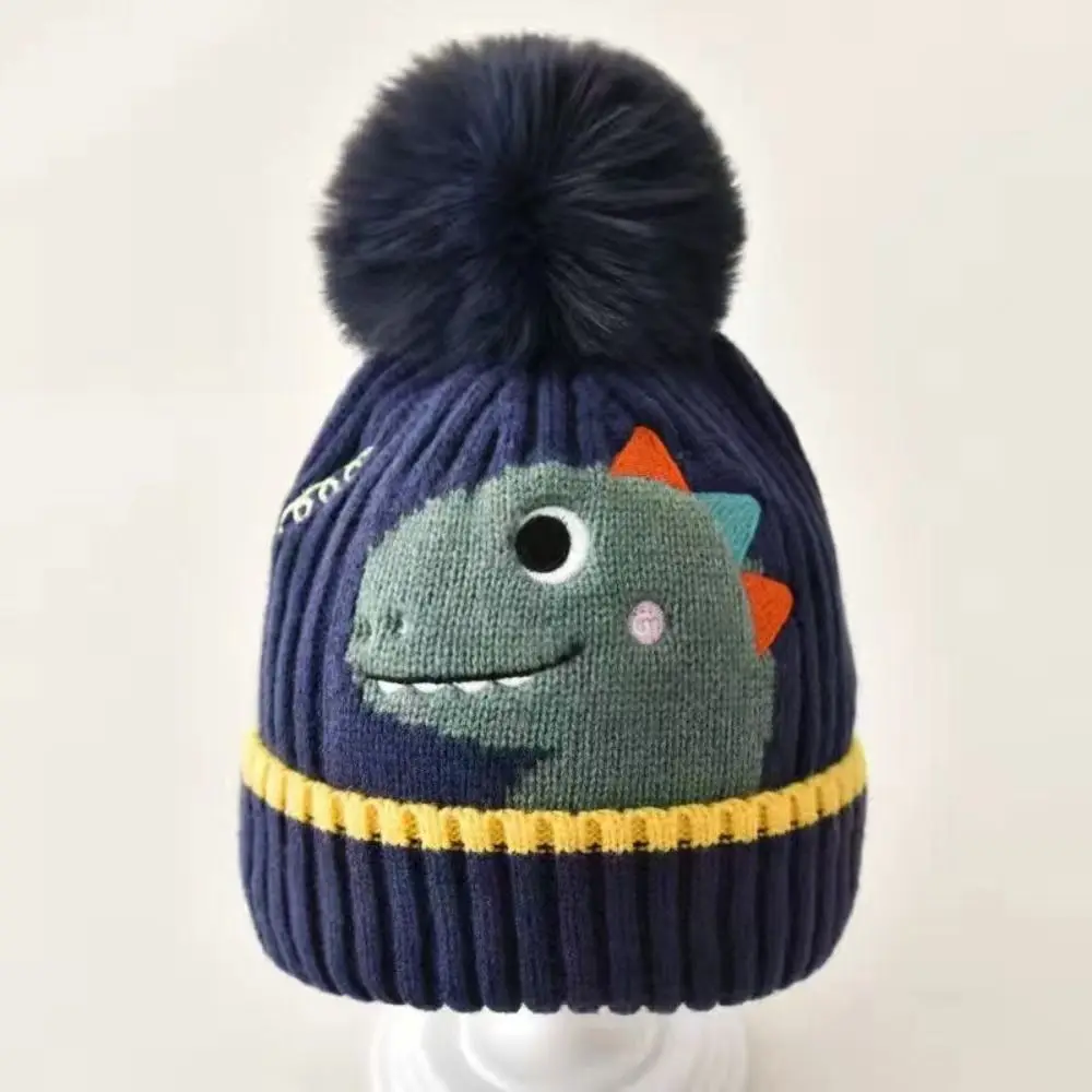 Winter Solid Color Cartoon Knitted Hat Woolen Hairball Baby Beanie Cap Skullies Thermal Hat Kids Crochet Hat Newborn