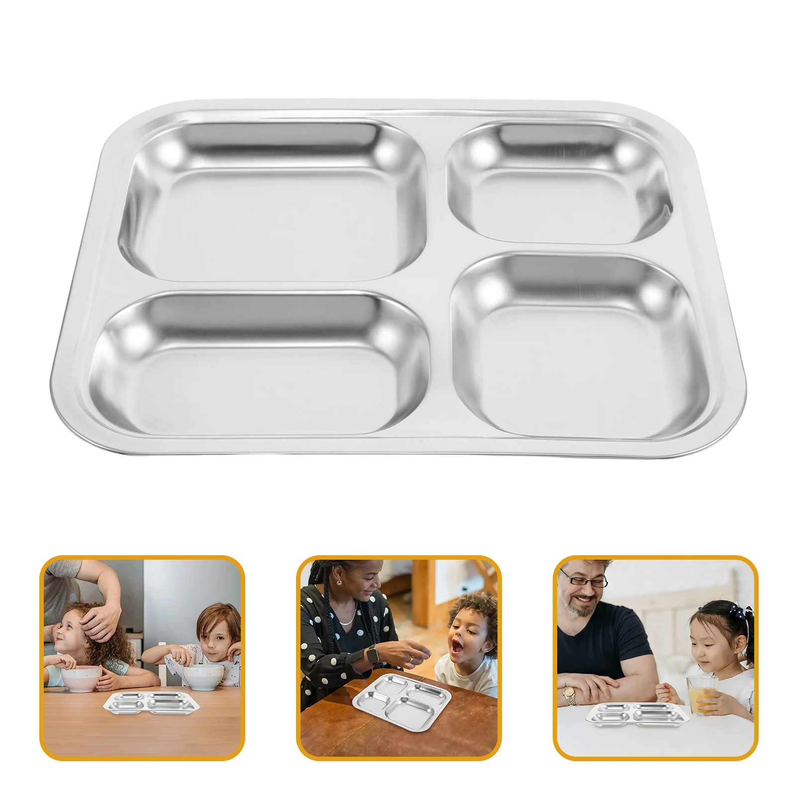 

2Pcs Stainless Steel Divided Dinner Plates 4-Section Food Divider Tray Unbreakable Metal Plates for Lunch Dinner