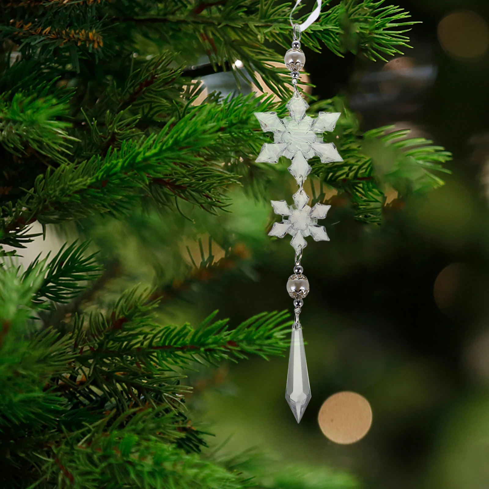 

4Pcs Snowflake naments Transparent Acrylic Pendants Christmas Tree Decorations Material Holiday Home Malls Offices
