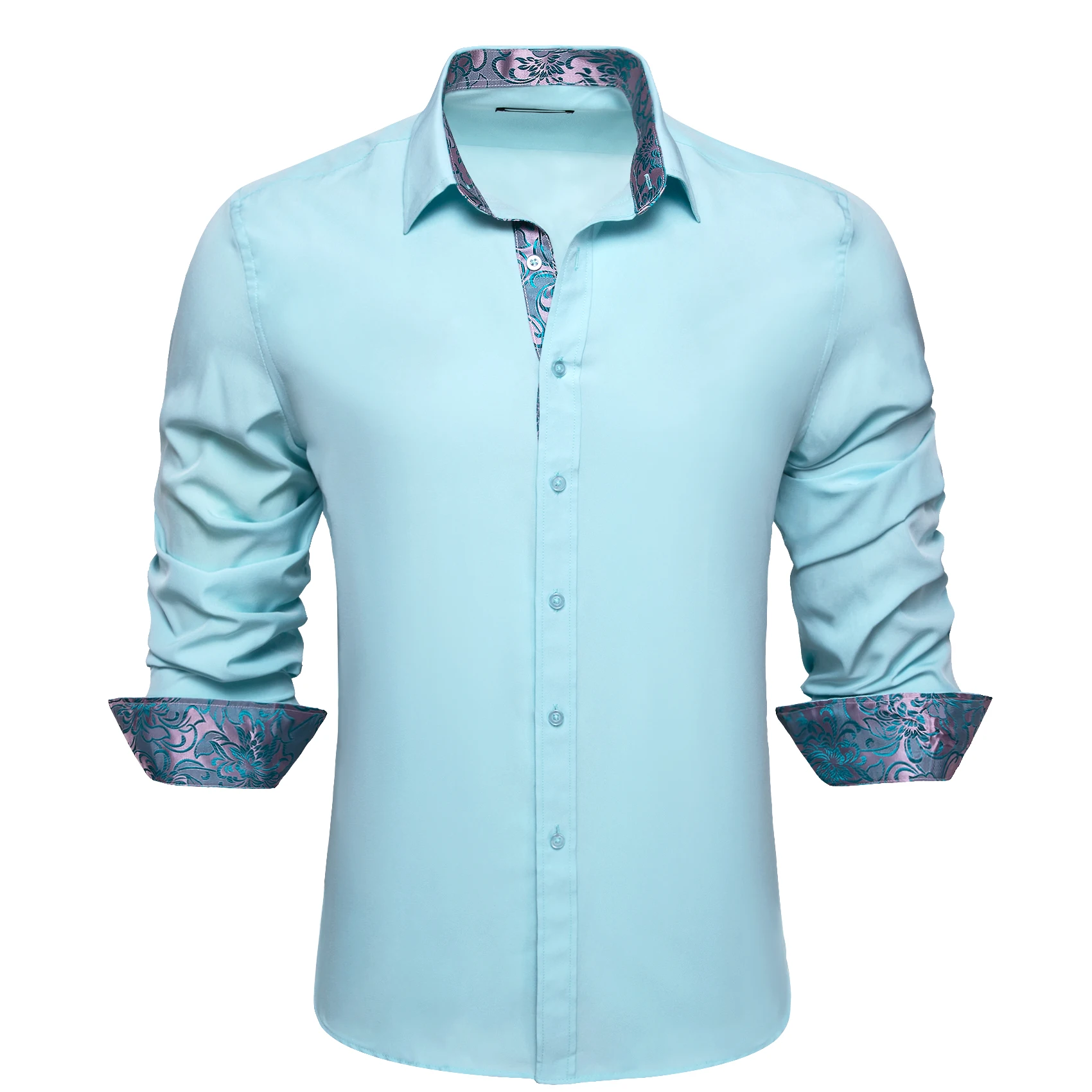 Luxury Long Sleeve Men\'s Shirts Silk Yellow Pink Green Blue Solid Paisley Slim Fit Male Blouses Casaul Tops Barry Wang