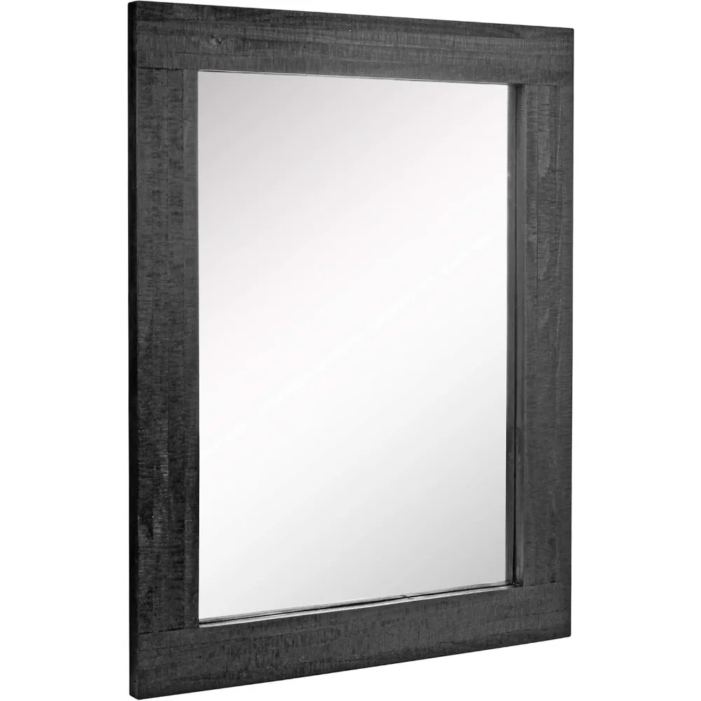 24x18 인치 블랙 우드 프레임 벽거울, 거실 침실 욕실용 러스틱 장식