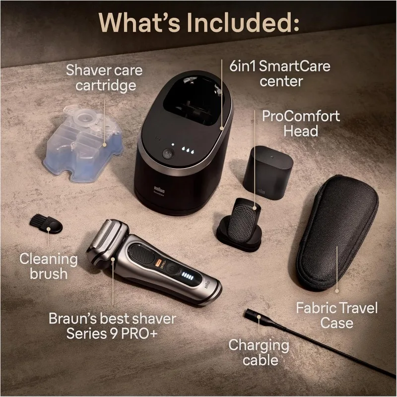 Braun Series 9 PRO+ Electric Razor for Men, 5 Pro Shaving Elements and Shave-Preparing ProComfort Head for Closeness