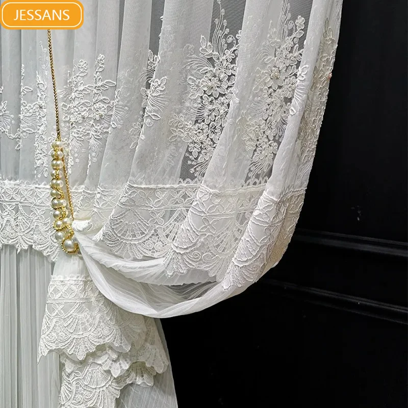 French Lace White Window Screen Curtains for Splicing Living Room Bedroom French Window Balcony Window Customized Tulle
