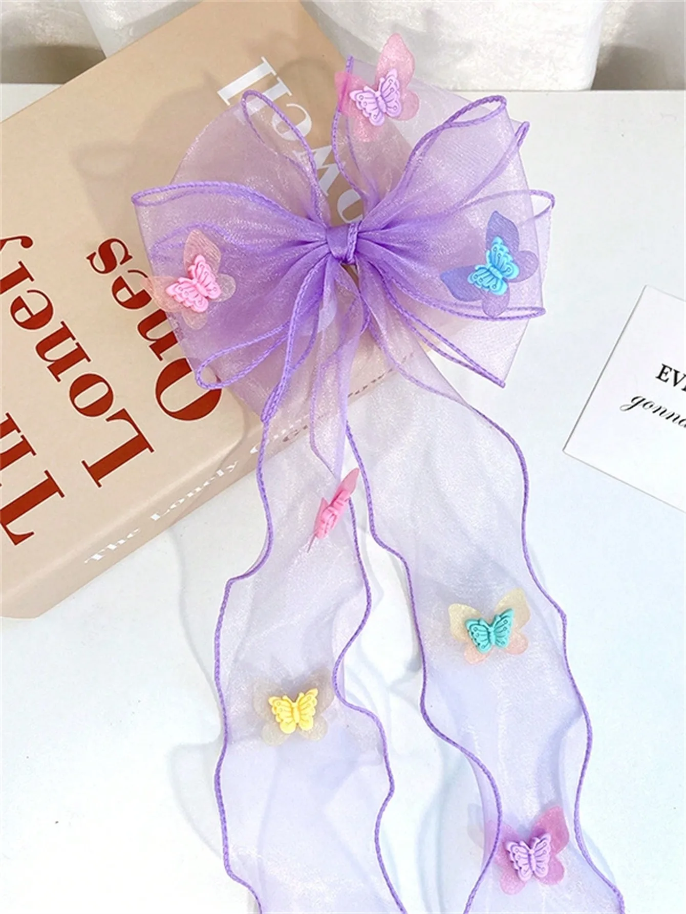 1 summer new fresh and cute super fairy net gauze butterfly streamer Hair hair with bow braid top clip clip hair accessories