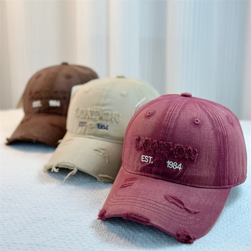 Czapka baseballowa w stylu koreańskim damska męska vintage sprana postarzana z haftem litery 1984 regulowana ochrona przed słońcem streetwear