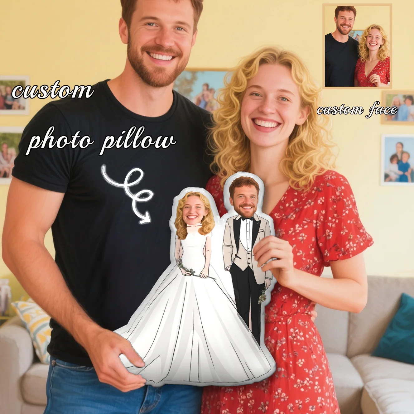 Customized couple wedding themed pillow, personalized facial and body design, double-sided printing - a great home decoration pr