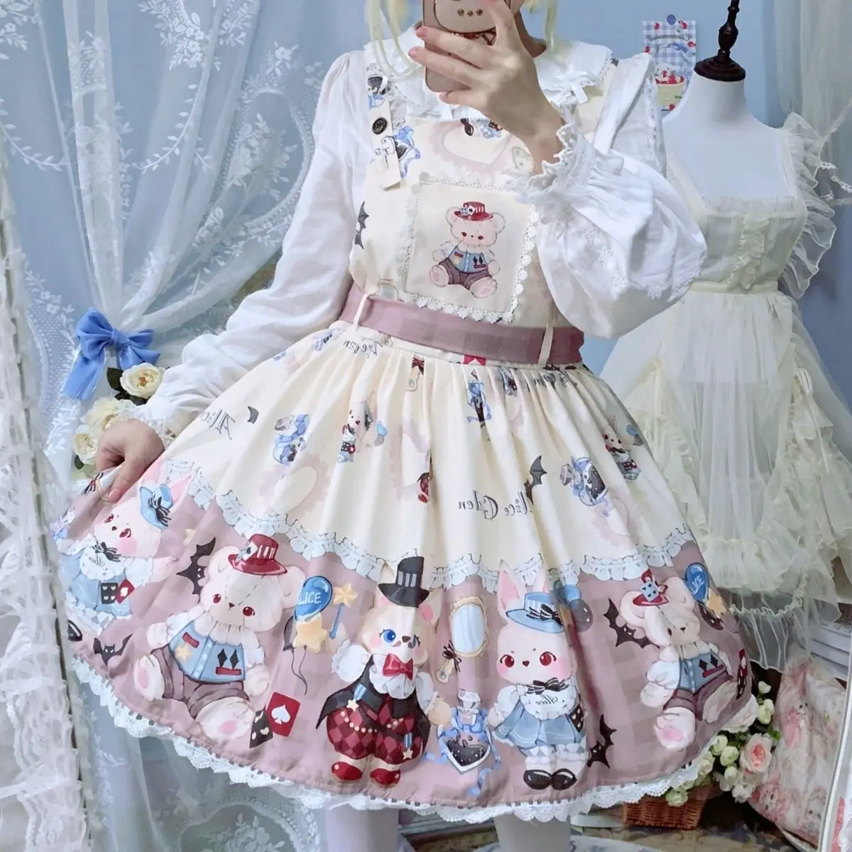 فستان كاواي لوليتا JSK للنساء ، فتاة يابانية ناعمة ، طباعة أرنب ، حمالات ، فساتين لطيفة ، حفلة الأميرة ، حلوة ، الصيف
