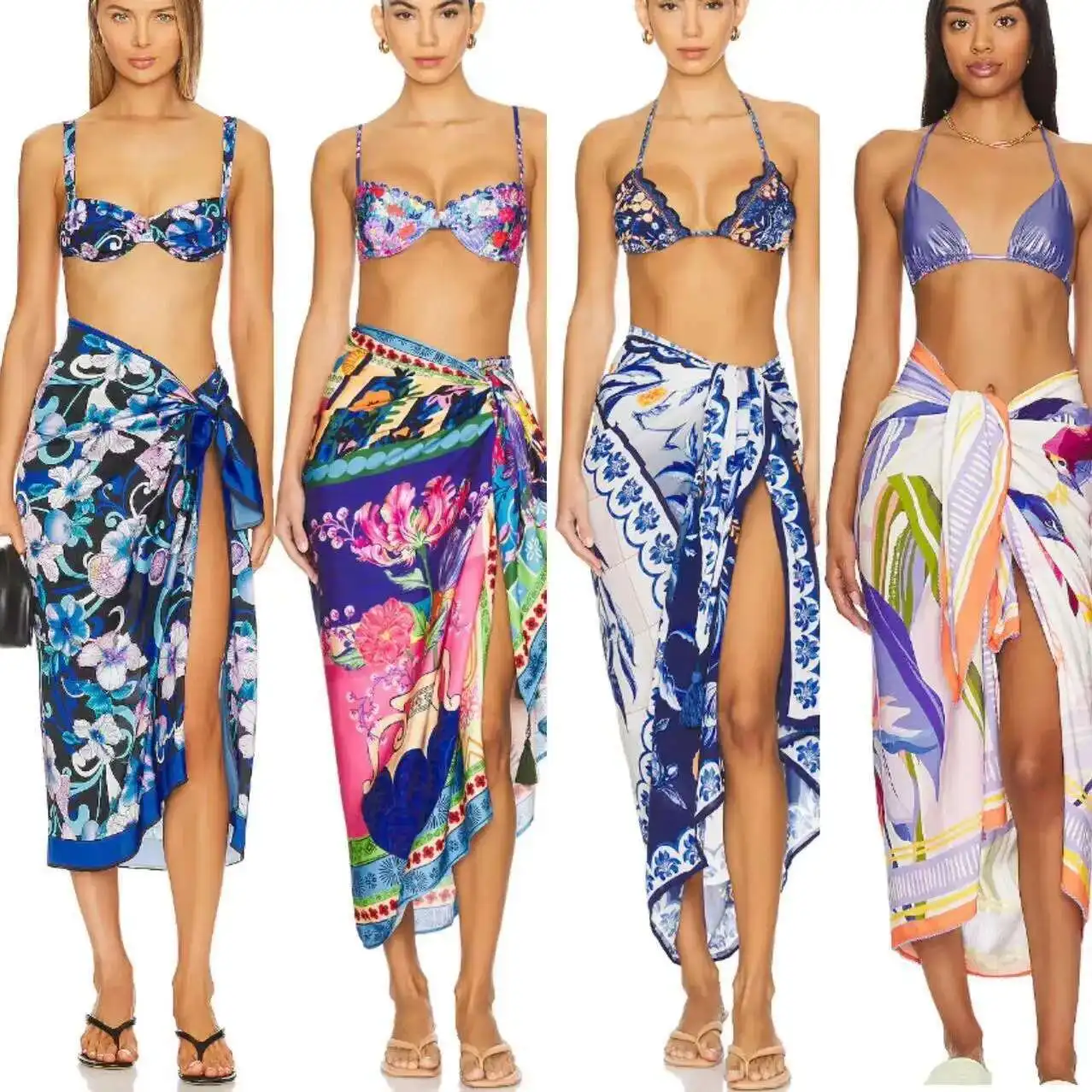 2025 Nuovo prodotto Gonna avvolgente stampata in cotone Bikini da donna Costume da bagno da spiaggia Grembiule Sarong