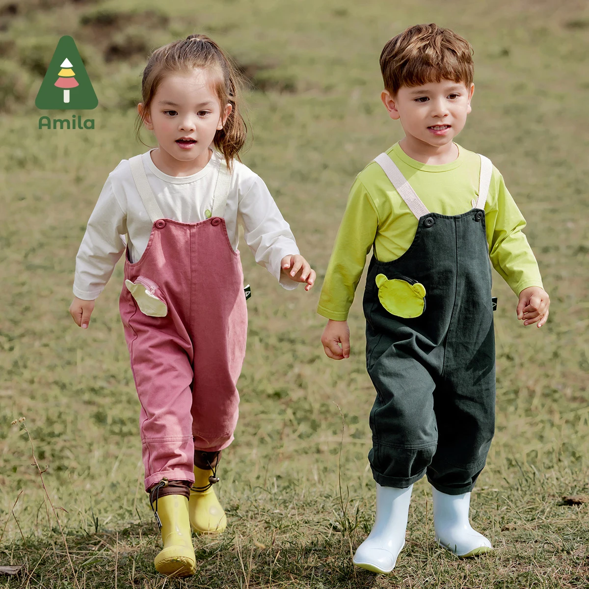 Amila 2024 Spring New Boys & Girls Jumper Pants Panda Pocket Shape High Quality Cotton Loose Pants