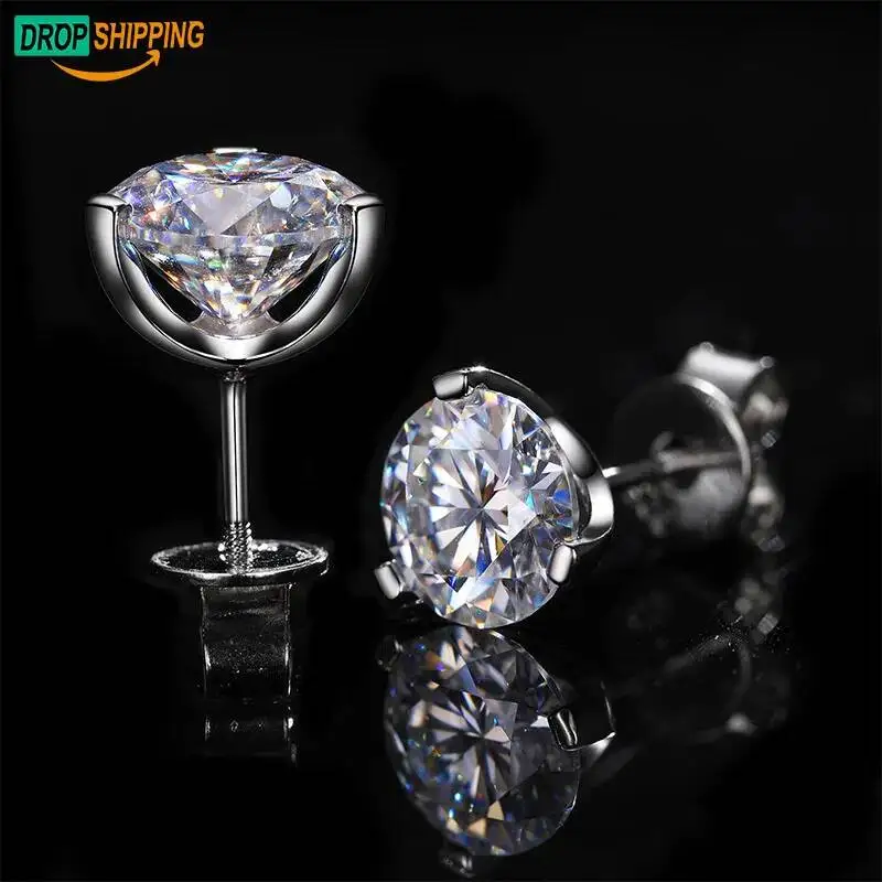 

Unique 3 Prong Low Angle Setting VVS Moissanite Diamond Stud Earrings Nonallergic 925 Sterling Silver Ear Rings for Men Women