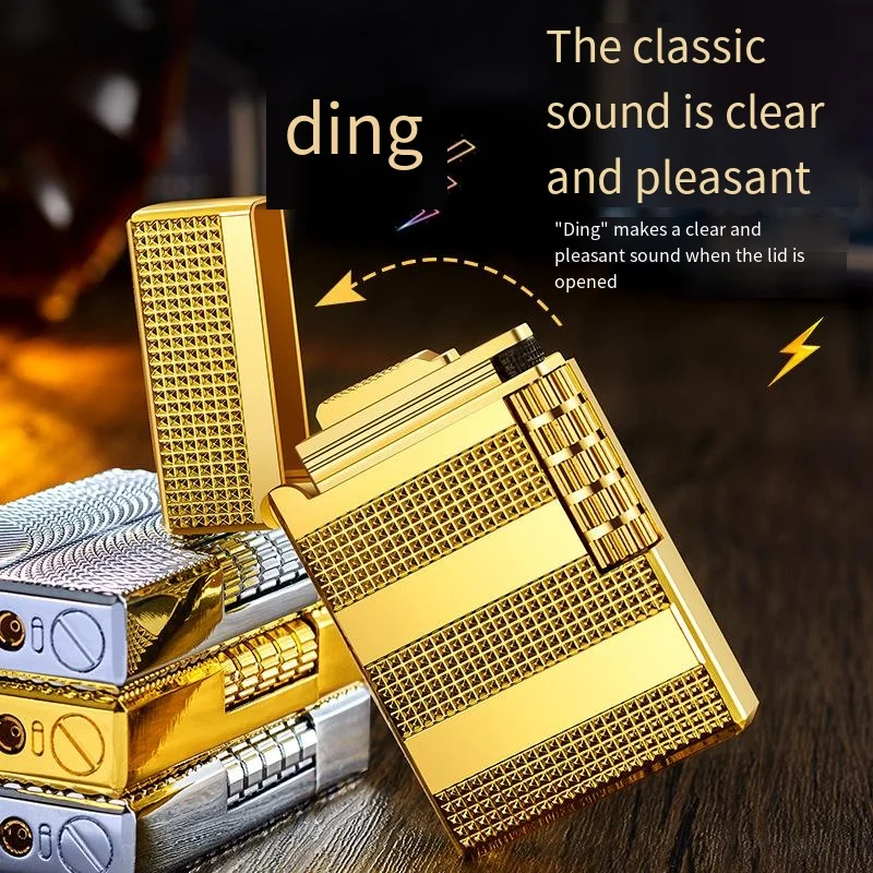 New Retro Steel Loud Sound Grinding Wheel Lighter Open Flame Metal Brass Flip Side Slide High-End Men\'s Gift Smoking Accessories