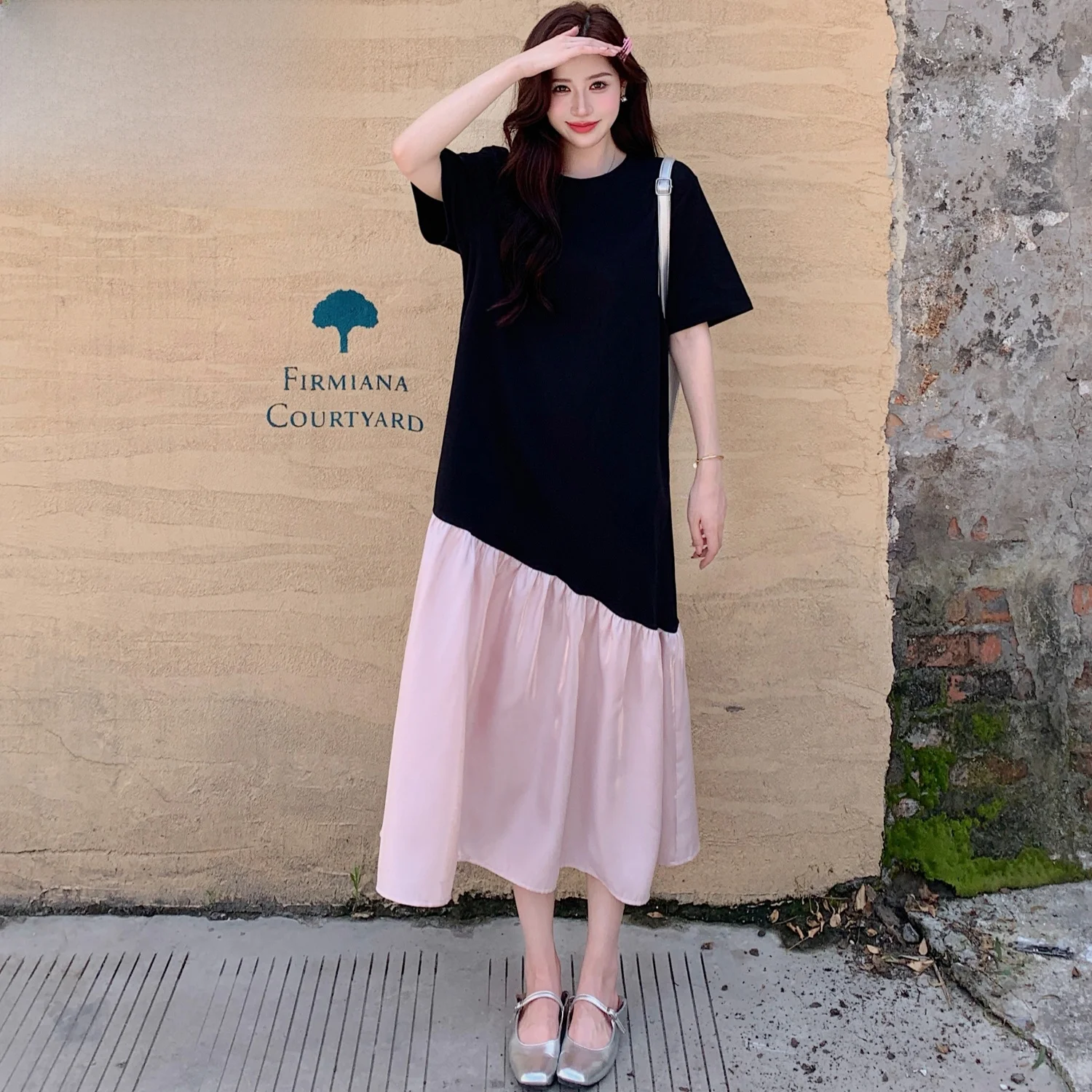 Été 2025 nouveauté couleur irrégulière Blo ort Sve Dr Design minceur T-shirt jupe longue coton Polyester a-ligne D...