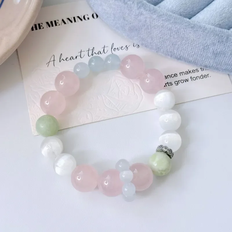 Natural lychee frozen powder crystal candy color bracelet bracelet jewelry summer dopamine girl wear good luck transfer beads