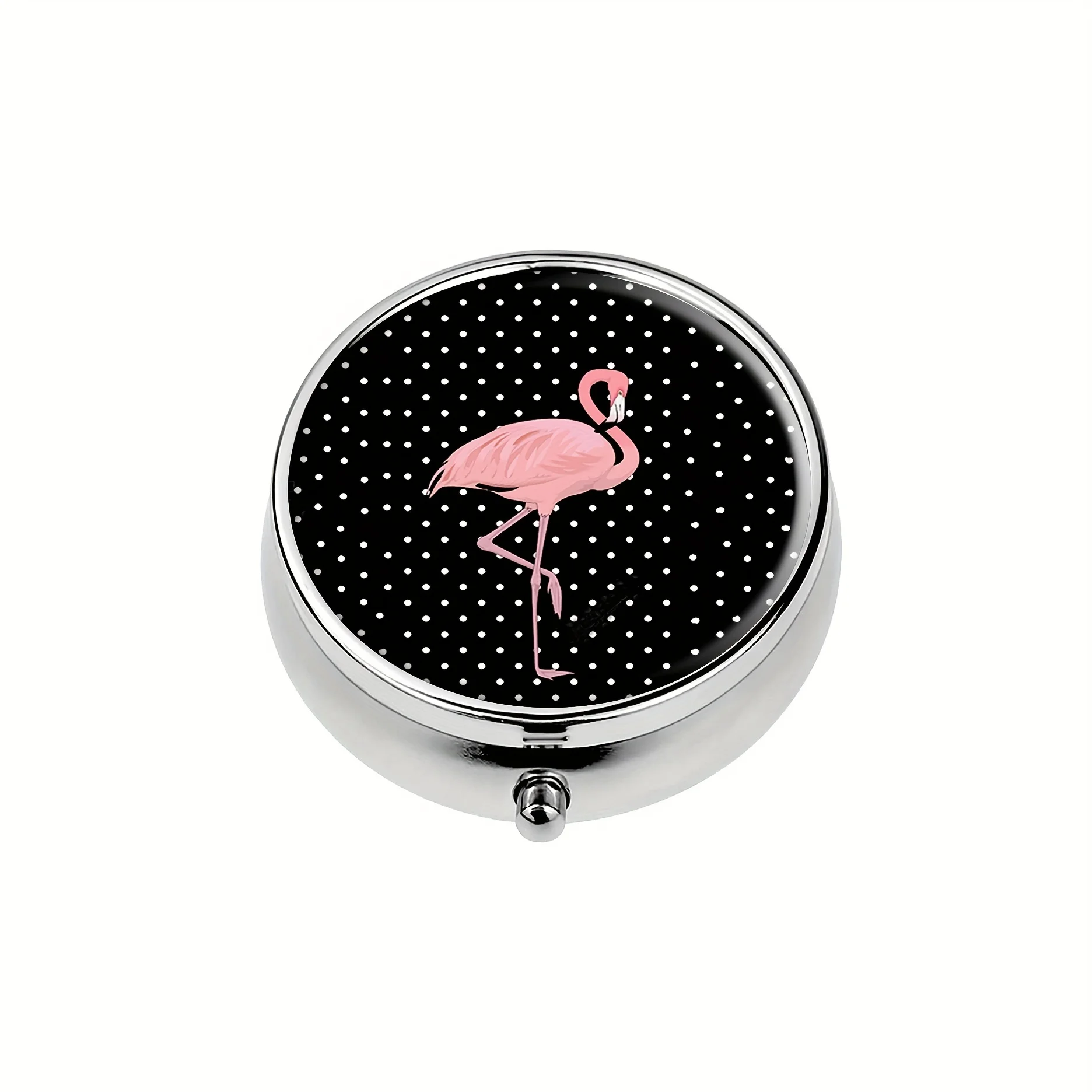 Flamingo decorative round pill storage box,3 compartment medicine box,pocket vitamin holder,portable travel medicine box