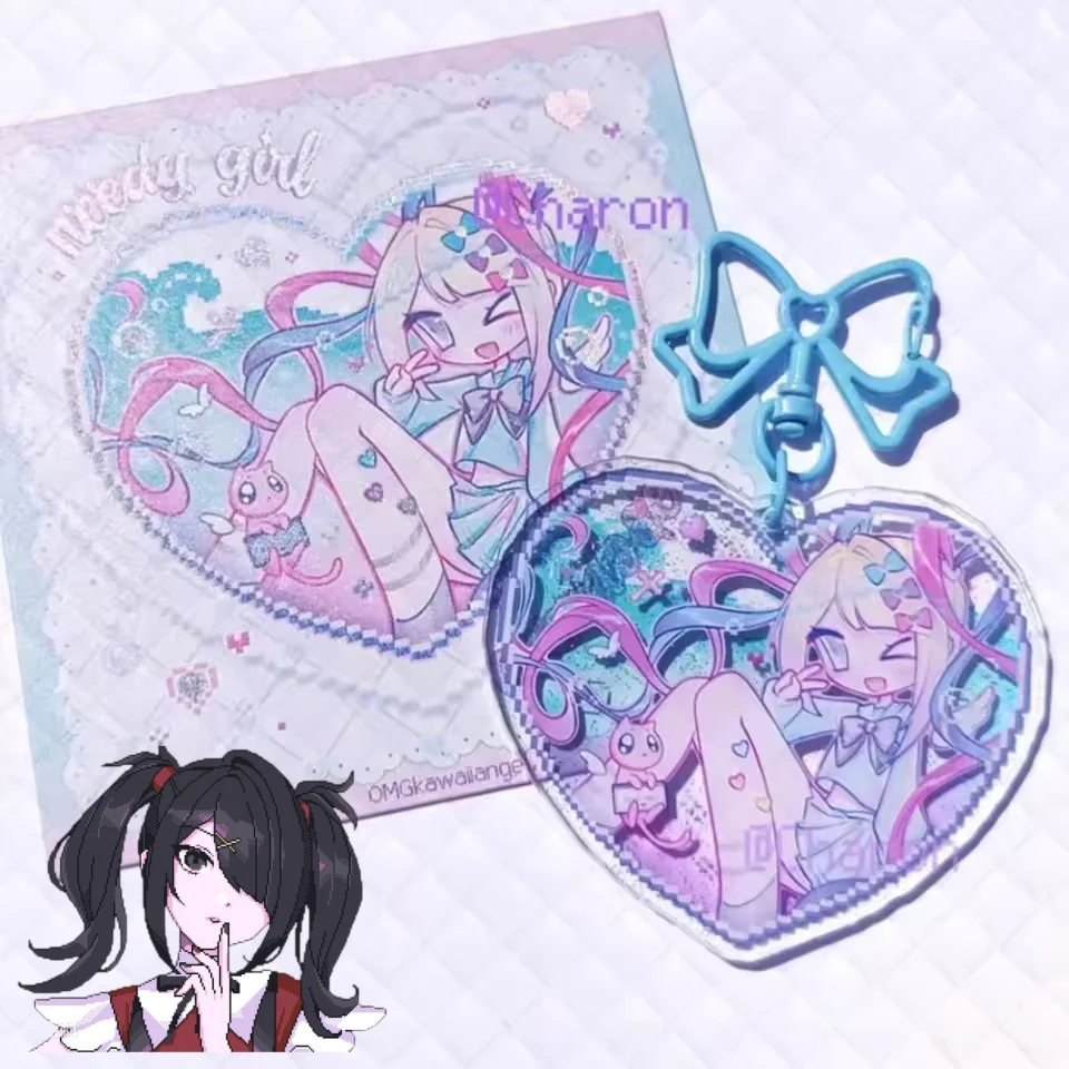 Game NEEDY GIRL OVERDOSE Ame Keychain Cosplay Rain kawaii Acrylic Pendant Heart shaped Keychain Bag Accessories