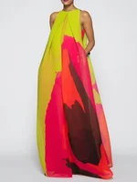 UOOZEE, vestidos largos de noche con estampado multicolor a la moda para mujer, nuevo vestido informal holgado sin mangas con cuello redondo y corte en A para verano 2025