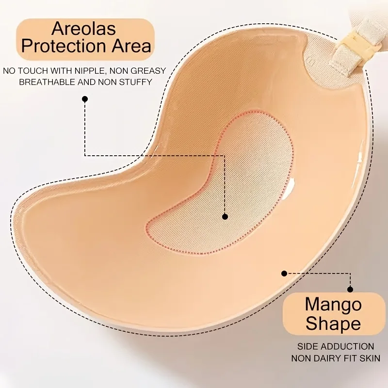FINETOO Women's Invisible Gather Non-Falling Breast Patch Front Closure Mango Cup Silicone Bra Summer Thin Self-Adhesive Bra Pad image 4