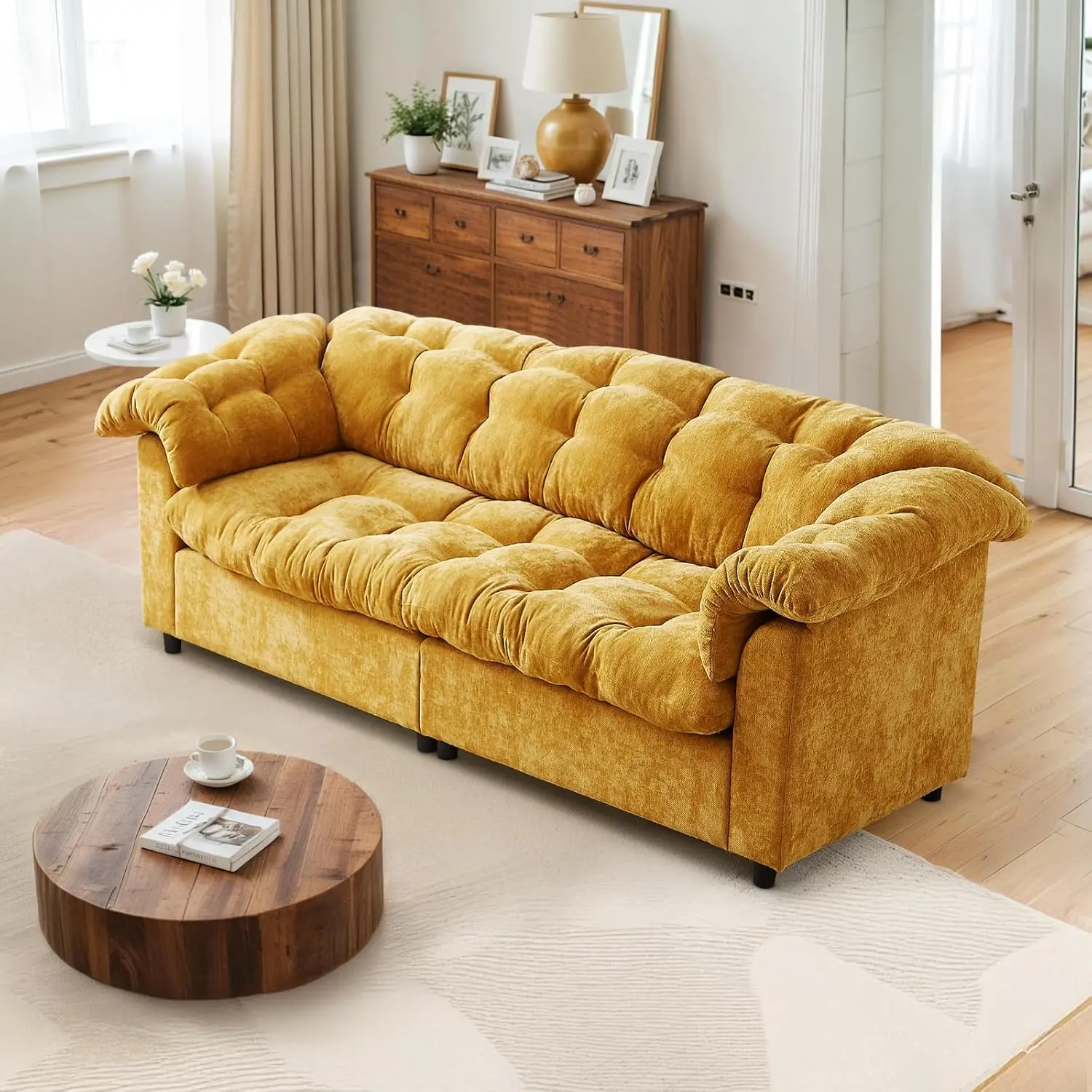 3-Seater Couch, 94.8 inch Oversized Modern Comfy Tufted Chenille Fabric Cloud Fluffy Foam Deep Seat Soft Loveseat Sofa Couch for