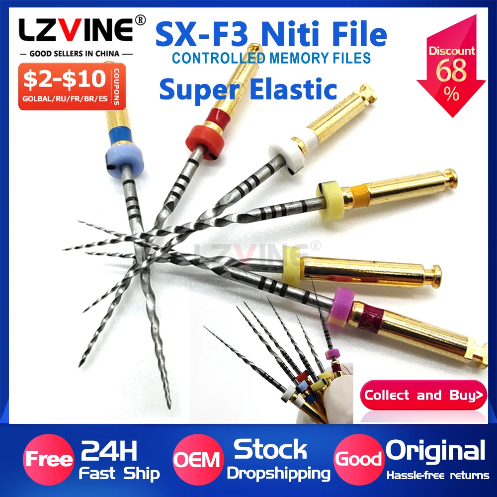 

6Pcs/Box Dental Gold Flexible S2 Files Endo Rotary File Silver Endodontic File Nickel Titainium Dentistry Instrument 21/25/31mm
