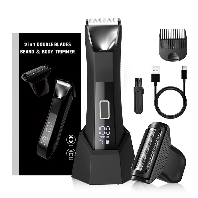 Groin & Body Hair Trimmer –Dual-Head Skin Safe Trimmer & Foil Blades, Waterproof Wet/Dry Groomer, USB-C Rechargeable Ball Shaver