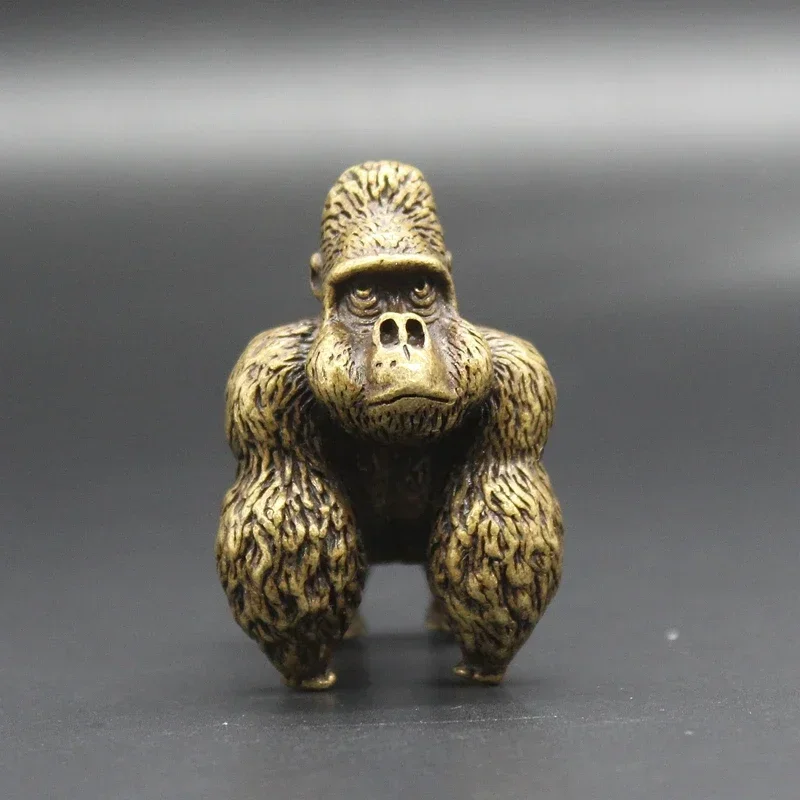 Chinese Classical Brass Gorilla Statue Antique Study Desktop Ornament Table Tea Pet Solid Pure Copper Animal Figurine Decoration