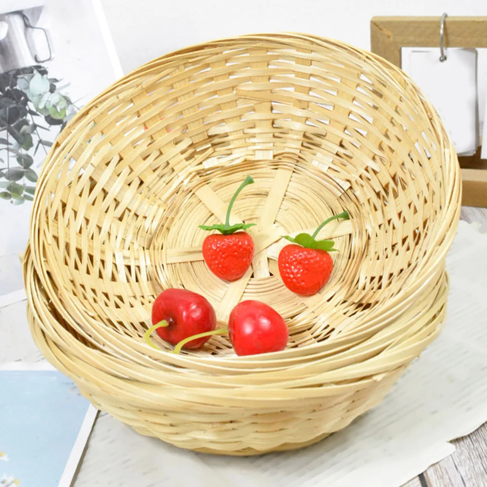 

4pcs Bamboo Fruit Basket Woven Storage Baskets Desktop Bread Snack Tray Household Food Organizer Empty Gift Container Reusable