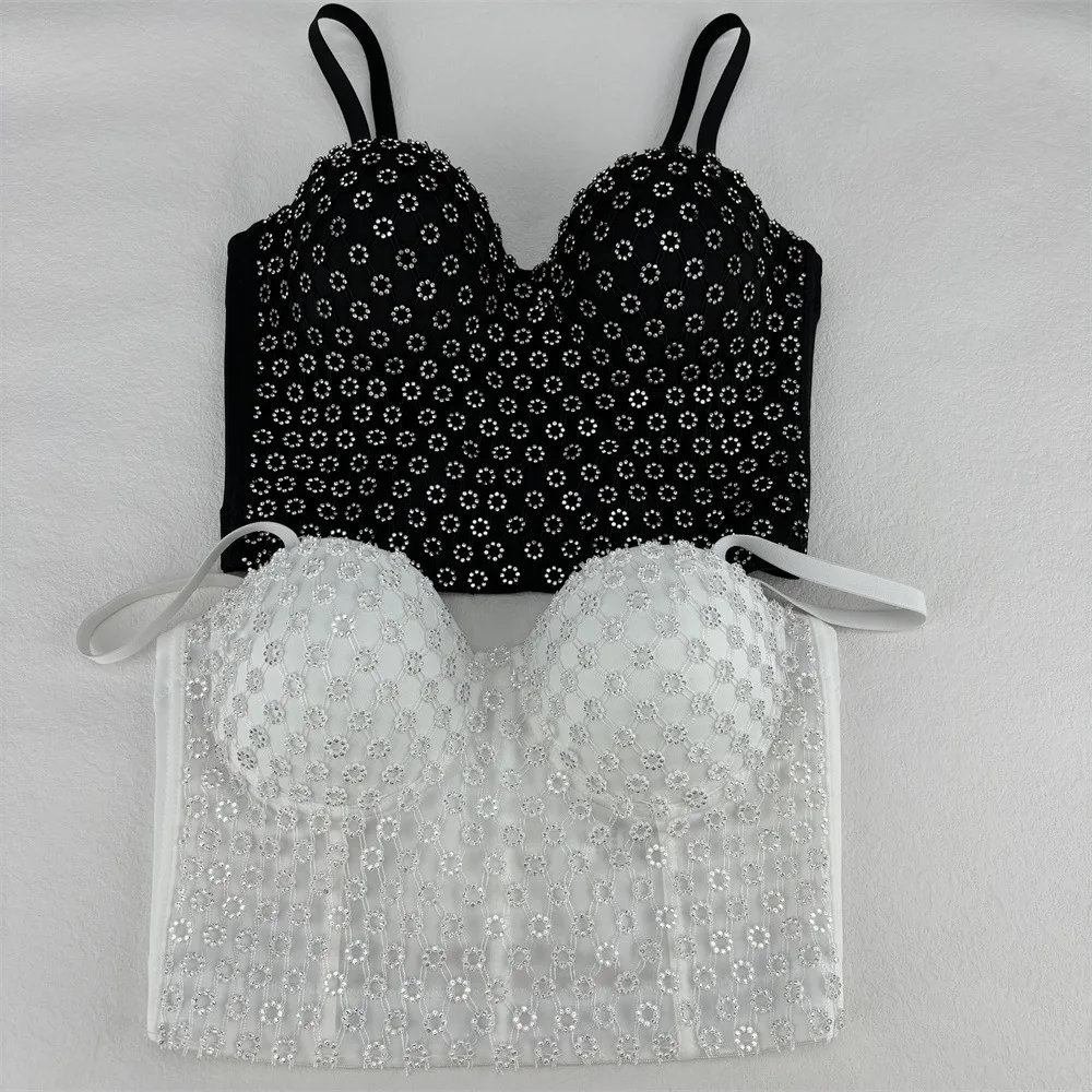 

Sexy in Stock Pearl Embroidery Sequined Bra Outer Wear off-the-Shoulder Strap Design Sense Fishbone Tube Top Inner Bottoming