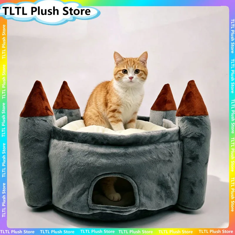 Castle Shape Cat Dog Plush Bed Soft Warm Nest Removable Cushion Cute Tower Pet House For Small Dogs Kittens Indoor Sleeping Sofa